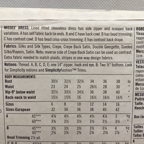 Simplicity 9218 Woman’s Formal Sleeveless Fitted Dress Sizes 6-16 Pattern Uncut - Picture 6 of 14